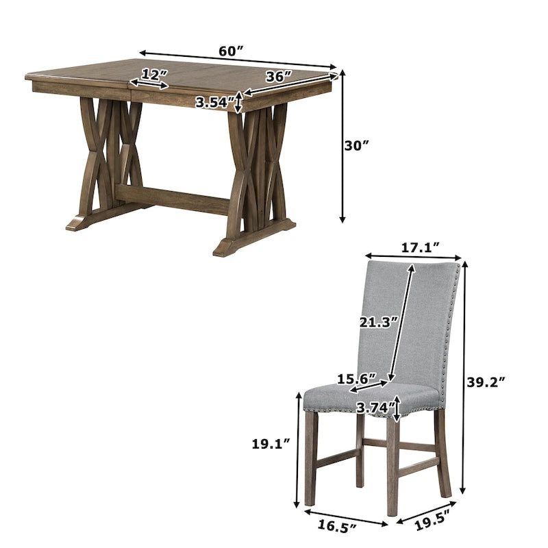 7-Piece Extendable Dining Table Set with Chairs and 12  Leaf