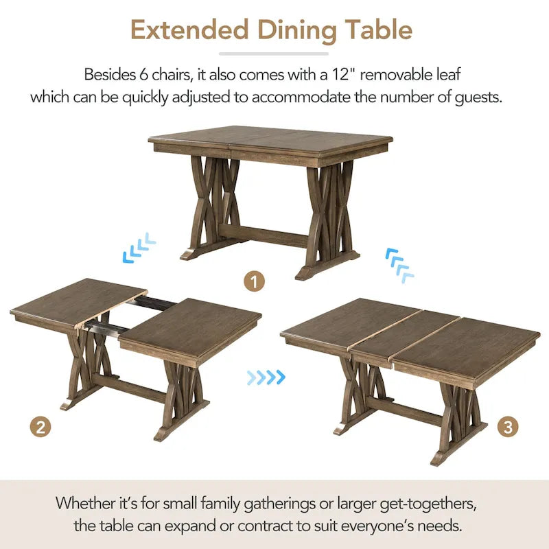 7-Piece Extendable Dining Table Set with Chairs and 12  Leaf