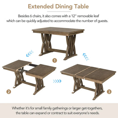 7-Piece Extendable Dining Table Set with Chairs and 12  Leaf
