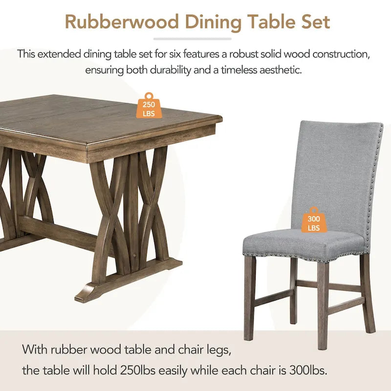 7-Piece Extendable Dining Table Set with Chairs and 12  Leaf