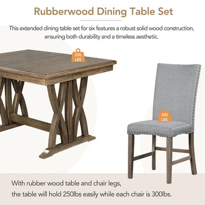 7-Piece Extendable Dining Table Set with Chairs and 12  Leaf