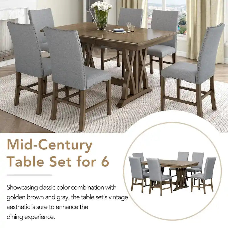7-Piece Extendable Dining Table Set with Chairs and 12  Leaf