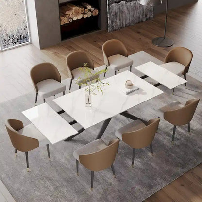 9 - Piece Extendable Rectangular Sintered Stone Cross Legs Dining Set With 8 Chairs For Home or Villa