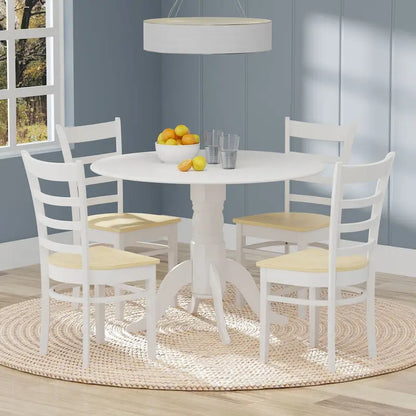 5-Piece Dining Set, 42  Round Drop-Leaf Table and Slat Back Chairs