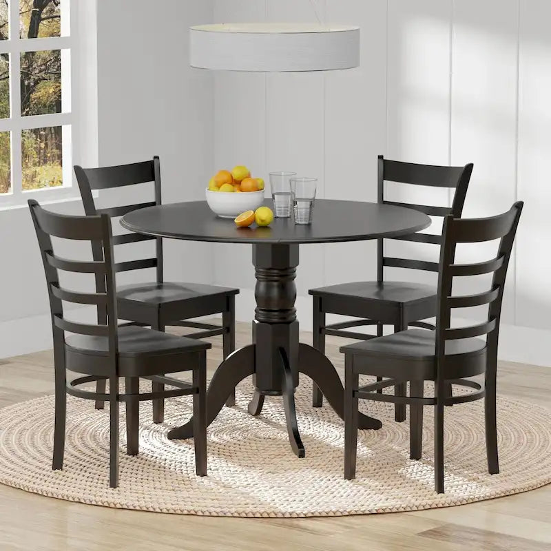 5-Piece Dining Set, 42  Round Drop-Leaf Table and Slat Back Chairs