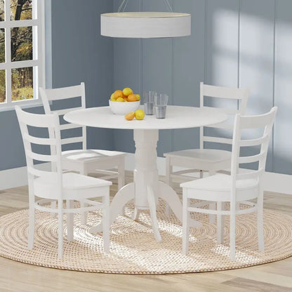 5-Piece Dining Set, 42  Round Drop-Leaf Table and Slat Back Chairs