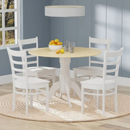 5-Piece Dining Set, 42  Round Drop-Leaf Table and Slat Back Chairs