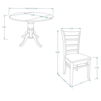5-Piece Dining Set, 42  Round Drop-Leaf Table and Slat Back Chairs