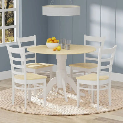 5-Piece Dining Set, 42  Round Drop-Leaf Table and Slat Back Chairs