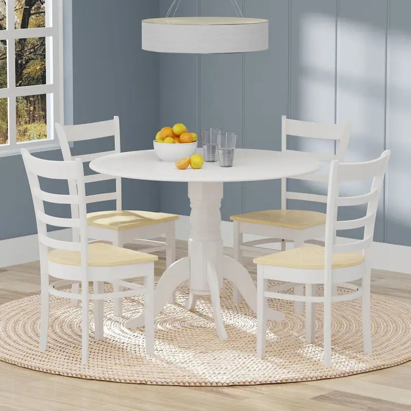5-Piece Dining Set, 42  Round Drop-Leaf Table and Slat Back Chairs