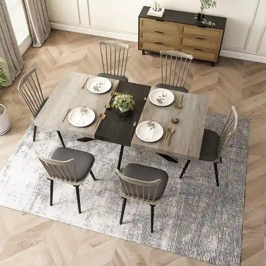 Grondin Retro Farmhouse Style 4-6 People Extendable Dining Table with X-Cross Metal Base and Storage Box