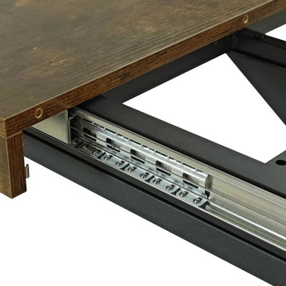 Grondin Retro Farmhouse Style 4-6 People Extendable Dining Table with X-Cross Metal Base and Storage Box