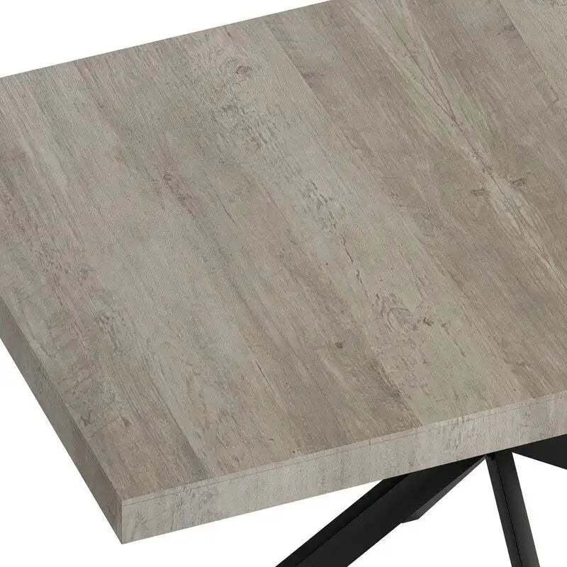 Grondin Retro Farmhouse Style 4-6 People Extendable Dining Table with X-Cross Metal Base and Storage Box