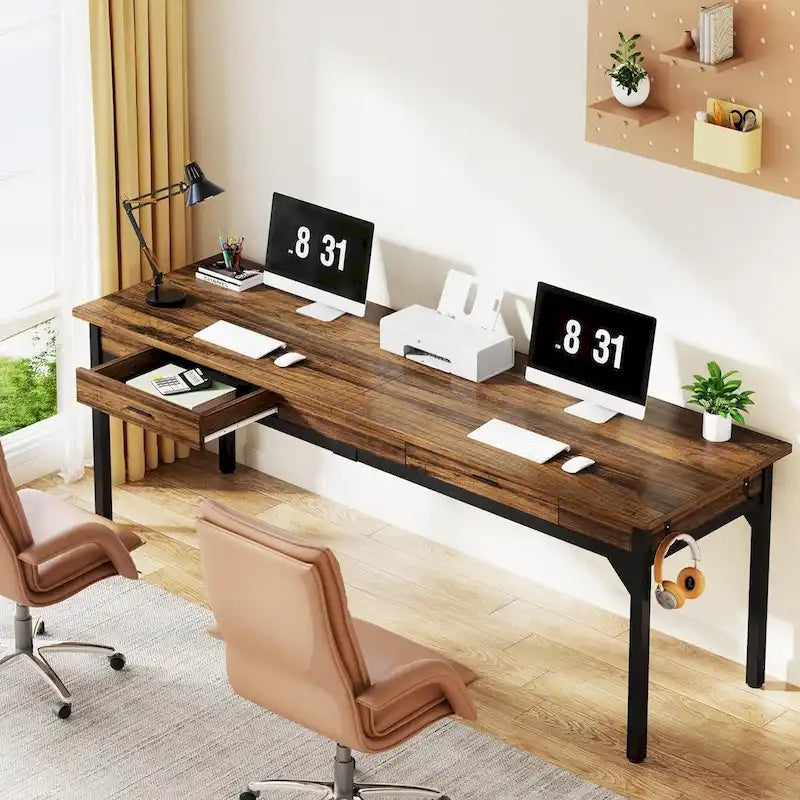 78.7  Extra Long Computer Desk, Two Person Large Desk with 2 Drawers