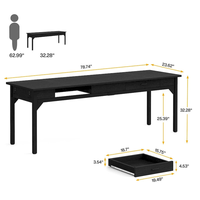 78.7  Extra Long Computer Desk, Two Person Large Desk with 2 Drawers