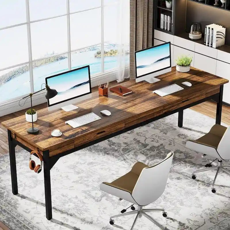 78.7  Extra Long Computer Desk, Two Person Large Desk with 2 Drawers