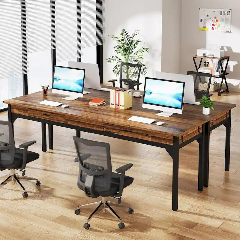 78.7  Extra Long Computer Desk, Two Person Large Desk with 2 Drawers