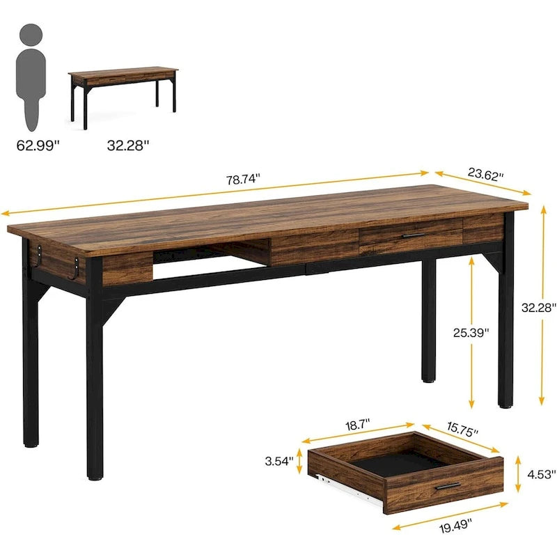 78.7  Extra Long Computer Desk, Two Person Large Desk with 2 Drawers
