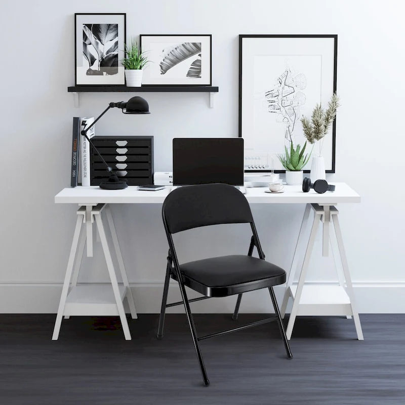 4 Piece Metal Folding Chair with Padded Seats in Black