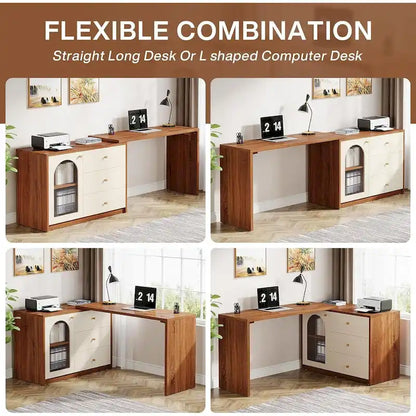 47 Inches Reversible L Shaped Computer Desk for Home Office