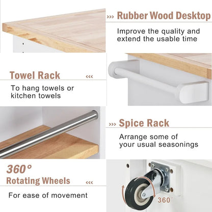Rolling Kitchen Island Kitchen island Cart Spice Rack Kitchen Cart - 46.00L * 21.70W * 35.62H