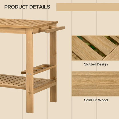 Outdoor Bar Cart, Wood Rolling Home Bar & Serving Cart with 2 Shelves