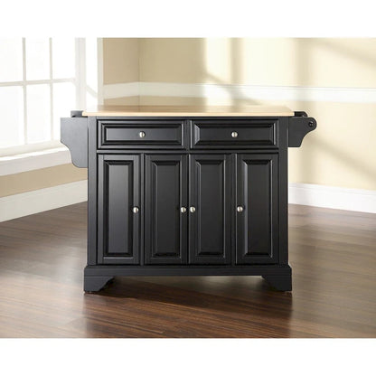 Crosley LaFayette Black Wood Kitchen Island with Natural Wood Top - 18d x 51.5w x 36h