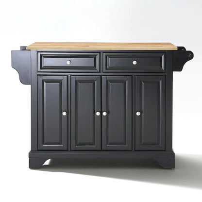 Crosley LaFayette Black Wood Kitchen Island with Natural Wood Top - 18d x 51.5w x 36h