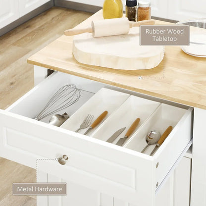 Rolling Adjustable Shelf Kitchen Island with Drawer and 2 Towel Racks