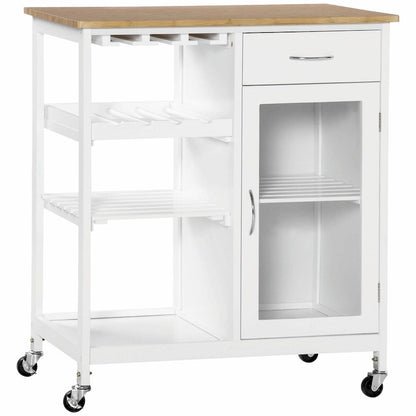 Rolling Kitchen Island with Storage, Wine Rack, Shelves, Drawer, and Cabinet