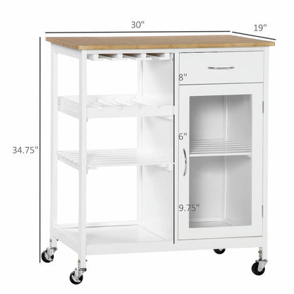 Rolling Kitchen Island with Storage, Wine Rack, Shelves, Drawer, and Cabinet