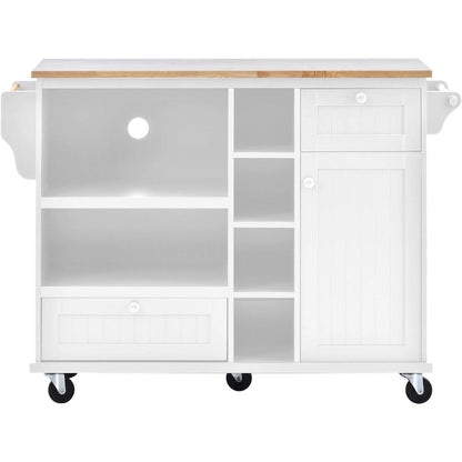 Rubberwood Kitchen Cart with Drop Leaf, Microwave storage rack, Exterior Shelves, and 2 drawers
