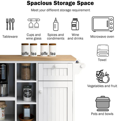 Rubberwood Kitchen Cart with Drop Leaf, Microwave storage rack, Exterior Shelves, and 2 drawers