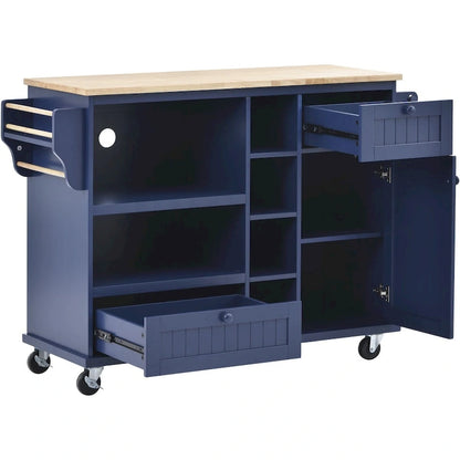 Rubberwood Kitchen Cart with Drop Leaf, Microwave storage rack, Exterior Shelves, and 2 drawers