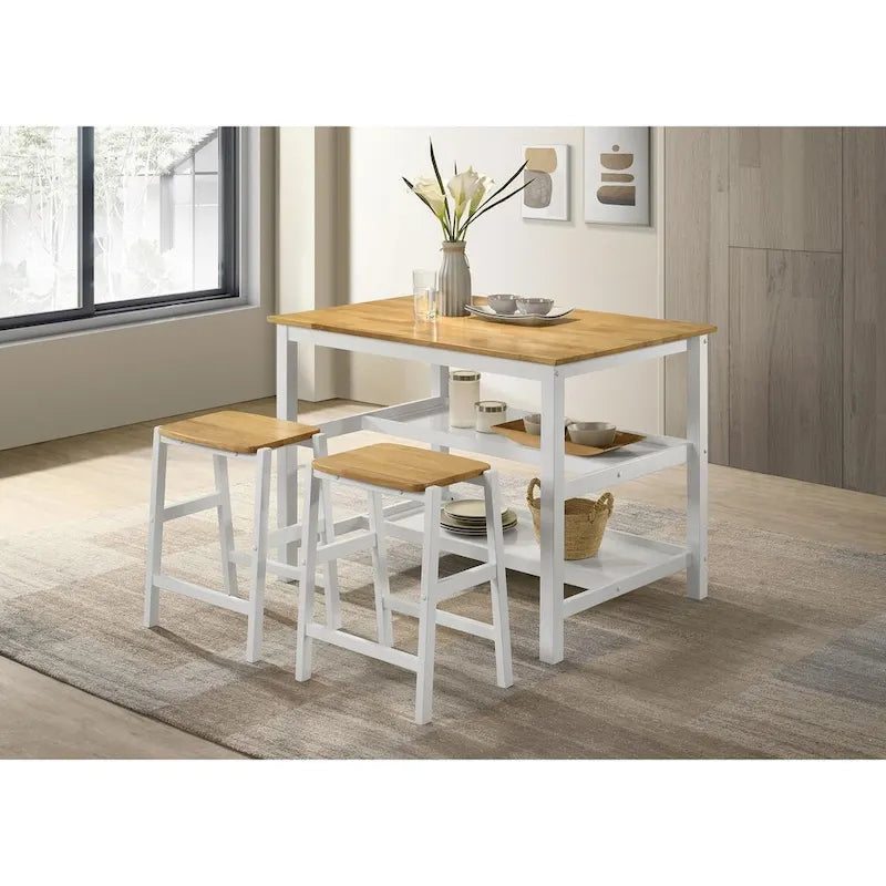 Prager Brown and White Kitchen Island Counter Table with Pot Rack