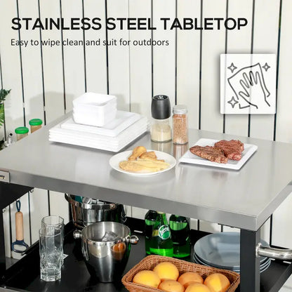 Three-Shelf Outdoor Grill Cart with Stainless Steel Tabletop