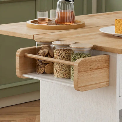 44 Inch Kitchen Island Cart with Solid Wood Top,Spice Rack,Wine Glass Holder,Rolling Table on Wheels,Tool-Free Installation