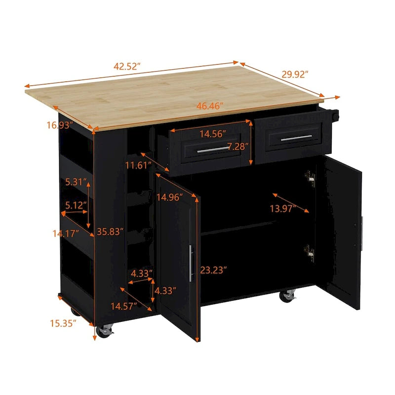 Multi-Functional Kitchen Island Cart with 2 Door Cabinet and Wine Rack - N/A