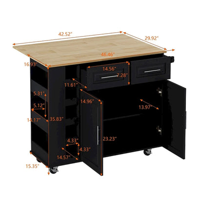 Multi-Functional Kitchen Island Cart with 2 Door Cabinet and Wine Rack - N/A