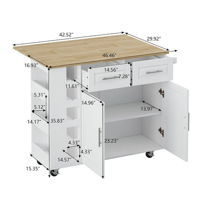 Multi-Functional Kitchen Island Cart with 2 Door Cabinet and Wine Rack - N/A