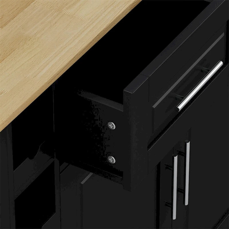 Multi-Functional Kitchen Island Cart with 2 Door Cabinet and Wine Rack - N/A