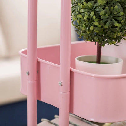Pink 3-Tier Metal Cart Storage Shelves Organizer Trolley Cart with Wheels - 31*14*18