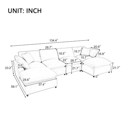 Modern U-Shape Sectional Sofa, 2 Large Chaise with Removable Ottomans