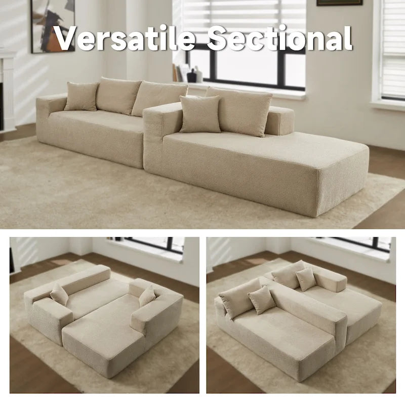 HOOOWOOO Modern Upholstery Chaise Sofa with Pillows for Living Room