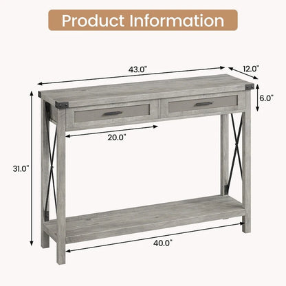 Console Table with Rattan Drawers, Farmhouse Sofa Table