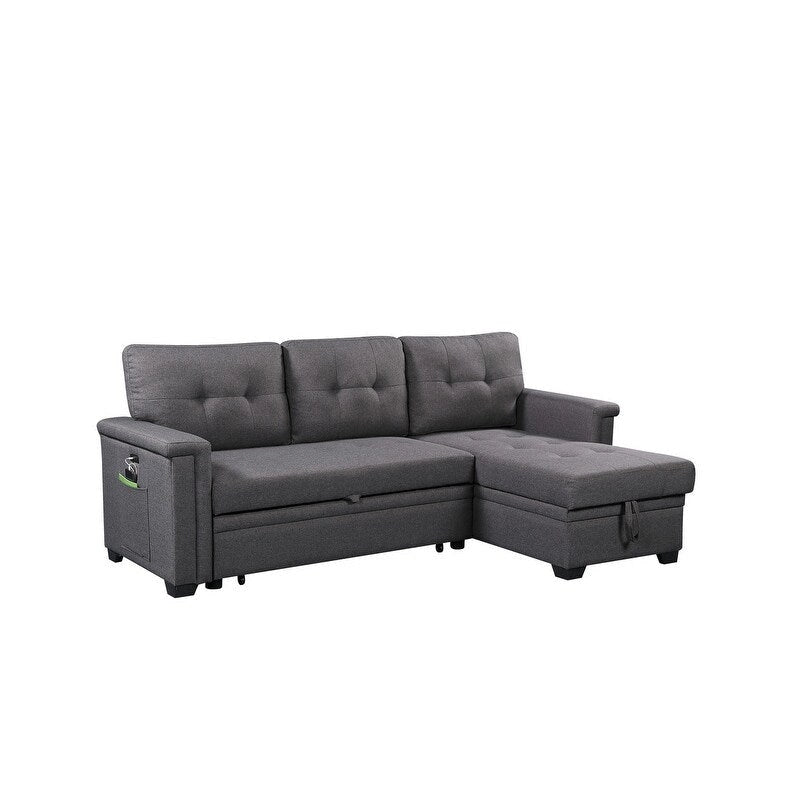 Ashlyn 84-inch Dark Gray Reversible Sleeper Sectional Sofa with Storage Chaise and USB Charging Ports - 84 W x 54 D x 35 H