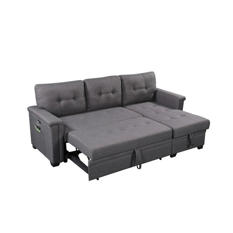 Ashlyn 84-inch Dark Gray Reversible Sleeper Sectional Sofa with Storage Chaise and USB Charging Ports - 84 W x 54 D x 35 H