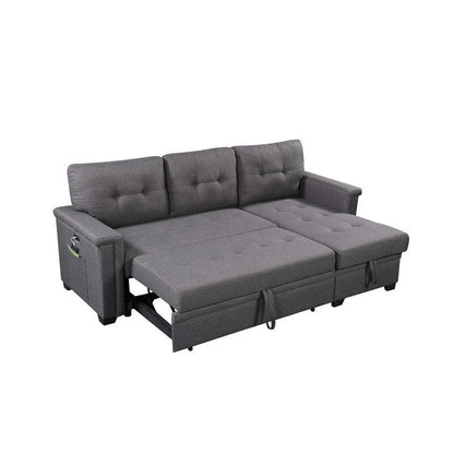 Ashlyn 84-inch Dark Gray Reversible Sleeper Sectional Sofa with Storage Chaise and USB Charging Ports - 84 W x 54 D x 35 H
