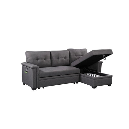 Ashlyn 84-inch Dark Gray Reversible Sleeper Sectional Sofa with Storage Chaise and USB Charging Ports - 84 W x 54 D x 35 H