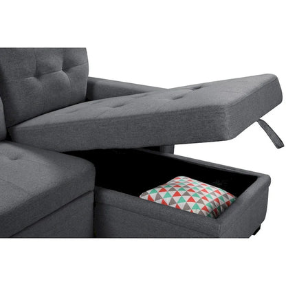 Ashlyn 84-inch Dark Gray Reversible Sleeper Sectional Sofa with Storage Chaise and USB Charging Ports - 84 W x 54 D x 35 H